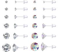 Adramata 12 Pares Pendientes para Mujer, Pendientes de Plástico para Orejas Sensibles, Retenedor de Perforación Transparente para Trabajo Deportivo, Pendientes de Cristal,AB