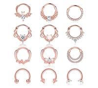Adramata 12 Piezas 16G Anillos Nariz Aro Nariz Piercing Anillos Tabique Set CZ Ópalo Cartílago Daith Piercing Anillo Helix Piercing Pendiente Nariz Piercing Nariz Anillos Joyería