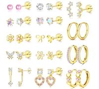 ADRAMATA 14 Pares Pendientes Acero Inoxidable Mujer Piercing Oreja Aros Plata Oro Hipoalergenicos Pendientes Dorados Mujer Piercing Tragus Helix Cartílago para Niña