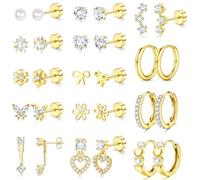 ADRAMATA 14 Pares Pendientes Acero Inoxidable Mujer Piercing Oreja Aros Plata Oro Hipoalergenicos Pendientes Dorados Mujer Piercing Tragus Helix Cartílago para Niña