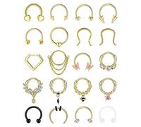 Adramata 16G Septum Piercing CZ Helix Oreja Cartilago Tragus Nariz Anillos de Plata y Oro - 20 Pcs Acura Quirúrgico