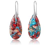 Adramata 2 Piezas Pendientes Colgantes de Gota Piedra Natural Forma de Pez Gancho Hipolergénicos Minimalistas Elegantes Joyería Regalo para Mujer Rojo