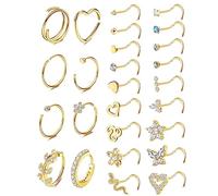 Adramata 26Pcs 20G Piercing Nariz Acero Quirurgico Nariz Piercing Brillante Piercings Nostril Anillo Mariposa Serpiente Plata Oro Nariz Piercing Joyería para Mujer Hombre