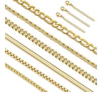 Adramata 6 Piezas Cadena Plata Hombre Collar Hombre Acero Inoxidable Cadenas Cuban Link, Rope, Box, Figaro, Espina de Pescado y Trenzadas - Longitud 40/45/50/55/60 CM - Regalos para Hombres Mujeres
