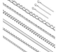 Adramata 6 Piezas Cadena Plata Hombre Collar Hombre Acero Inoxidable Cadenas Cuban Link, Rope, Box, Figaro, Espina de Pescado y Trenzadas - Longitud 40/45/50/55/60 CM - Regalos para Hombres Mujeres