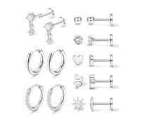 Adramata 8 Pares Pendientes Acero Inoxidable Mujer Piercing Oreja Oro 18K Aros Plata Hipoalergénico para Cartílago Hombre