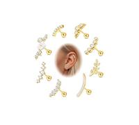 Adramata 8 Pcs 16G Piercing Oreja Acero Quirúrgico Pendientes Set Concha Piercing Daith Pendientes Piercing Flor Ópalo Oreja Piercing Cartílago Piercing Oro Plata Helix Piercing para Mujer