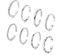 Adramata 8 Pcs Anillos Ajustables Chapados en Oro de 14 Quilates para Mujer y Hombre - Anillos para Nudillos, Pulgar y Dedos - Abiertos Apilables en Oro y Plata