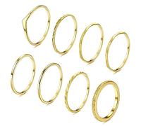 Adramata 8 Pcs Anillos para Mujer de Acero Inoxidable Chapados en Oro de 14K - Apilables, Boho, Finos, Minimalistas para Dedos y Pulgar