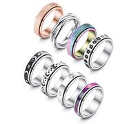 Adramata 8Pcs Anillos de Acero Inoxidable Giratorios para Mujer y Hombres - Conjunto de Bandas Inquietas Antiestrese para Ansiedad