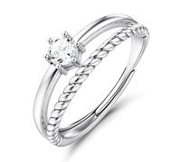 Adramata Anillo Mujer Plata de Ley 925 Anillos de Compromiso Ajustables Eterno Anillo de Promesa Anillos de Boda Aniversario Plata/Oro