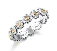 Adramata Anillos Mujer Plata de Ley 925 Anillo Margarita de Plata Eres mi Sol Anillo Flor Anillos Anillo de Banda Llamativos Anillo de Dedo Minimalista Pulgar Plata Anillos para Mujer Niña