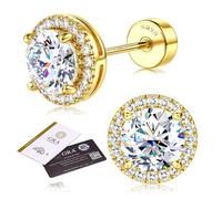 ADRAMATA Pendientes Moissanite Mujer y Hombre - Plata de Ley 925 Chapado en Oro Blanco 14K Hipoalergénicos de Base Plana, Diamante Simulado Color D VVS1 Corte Brillante Redondo, Joya de Regalo, 3-7MM