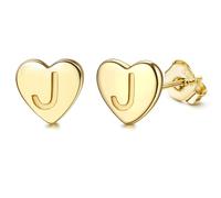 Adramata Pendientes Mujer Corazón con Letras - Plata de Ley 925 Mini Iniciales A-Z, Hipoalergénicos Niña con Caja de Regalo (Plata/Oro), G10