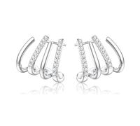 Adramata Pendientes Mujer Plata de Ley 925 - Chapada en Oro de 14K Pendientes Doble Aro con Cadena, Hipoalergénico Cuff Pendiente 4 Prong Wrap Piercing Joyería