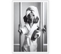 ADRHGCY Canvas Funny Cute Dachshund Posters Petshop Dog Wall Art Animal In Toilet Dachshund Dog Holding Shower Gel Prints Painting For Bathroom Home Bedroom Dorm Decor 12x16in Unframed