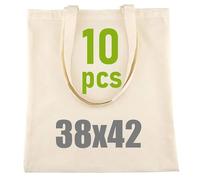 Adri 10 Bolsas de algodon con asas - bolsa de Tela Para Pintar - 38x42cm 144g/m2 - Tote bag de la compra Asas Largas - Para Transportar - reutilizable. (10 Pìezas)