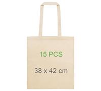 Adri 15 Bolsas de Algodón Con Asas Largas - Para Pintar y Compras - 38x42cm 144g/m2 - Tela Reutilizable y Grande - Transporte (15 Piezas)