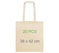 Adri 20 Bolsas de algodon con asas - Bolsa de Tela Para Pintar - 38x42cm 144g/m2 - Tote bag compra Asas Largas - para Transporte - Grande reutilizable. (20 Piezas)