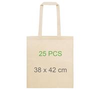 Adri 25 Bolsas de algodon con asas - Bolsa de Tela Para Pintar - 38x42cm 144g/m2 - Tote bag de la compra Asas Largas - para Transportar - Grande reutilizable. (25 Piezas)