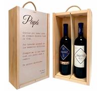 Adri - Caja de Madera Personalizada con 2 Botellas de Vino Incluidas (Rioja Crianza y Ribero del Duero) - Regalos Personalizados Originales para Padres, Madres, Hermanos, Abuelos (FRASE PAPA)