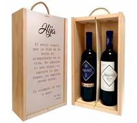 Adri - Caja de Madera Personalizada con 2 Botellas de Vino Incluidas (Rioja Crianza y Ribero del Duero) - Regalos Personalizados Originales para Padres, Madres, Hermanos, Abuelos - Frase Hija