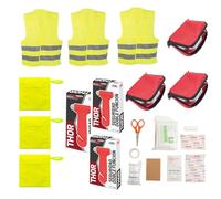 Adri - Kit de Emergencias + Primeros Auxilios - Chaleco Reflectante de Seguridad + Bolsa de almacenamiento + Martillo de emergencias + Botiquín (3)