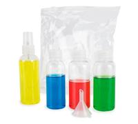 ADRI Neceser Transparente de Viaje para avión con 4 Botes PVC de 2 de 70 ml + 1 de 80 ml con vaporizador+ 1 de 50 ml + Embudo, Kit de Botellas para Avión