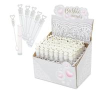 ADRI Pompas de Jabon Boda, 48 Pomperos de Jabón con líquido Incluido para Bodas, Burbujas con Mango con Formas para Bodas, Bautizos, Cumpleaños, San Valentín (Blanco, Corazon)