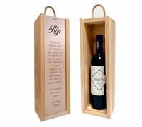 ADRI - Regalos originales personalizados para padres, madres, hermanos, abuelos - Caja de madera personalizada con botella de vino incluida para regalar (FRASE HIJO)