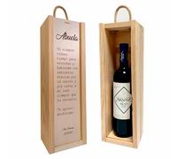 ADRI - Regalos originales personalizados para padres, madres, hermanos, abuelos - Caja de madera personalizada con botella de vino incluida para regalar (FRASE ABUELA)