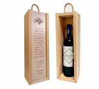 ADRI - Regalos originales personalizados para padres, madres, hermanos, abuelos - Caja de madera personalizada con botella de vino incluida para regalar (FRASE HIJA)