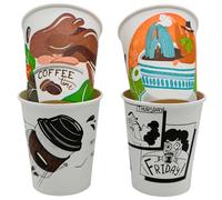 Adri Vasos de Café Desechables, 200 impresos surtidos 200 ml, para Bebidas Frías y Calientes 4-7 oz