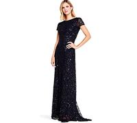Adrianna Papell Short-Sleeve All Over Sequin Gown Vestido, Negro, 48 para Mujer