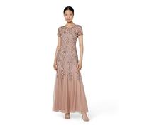 Adrianna Papell Short-Sleeve Floral Beaded Godet Gown Vestido de Fiesta Formal, Oro Rosa, 38 para Mujer