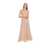 Adrianna Papell Short-Sleeve Floral Beaded Godet Gown Vestido, Rubor, 46 para Mujer