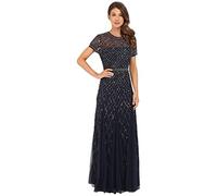 Adrianna Papell Short-Sleeve Grid Beaded Gown Vestido Mujer