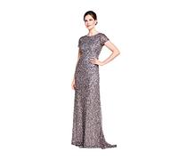 Adrianna Papell Vestido de Lentejuelas de Manga Corta, Plateado (Lead), 36 para Mujer