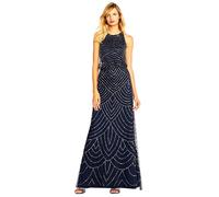 Adrianna Papell, Vestido Halter Tipo blusón con Cuentas Estilo Art Deco para Mujer, Marino, 18