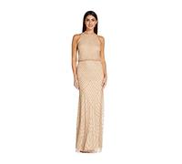 Adrianna Papell Vestido Tipo blusón con Cuentas Estilo Art Deco Halter ocasión Especial, Champán/Dorado, 42 para Mujer