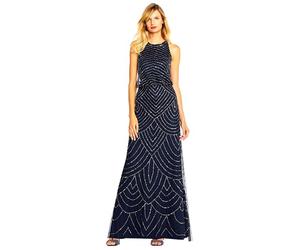 Adrianna Papell Women's Halter Art Deco Beaded Blouson Dress