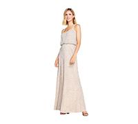 Adrianna Papell Women's Long Beaded Blouson Gown Dress, Silver/Nude, 22