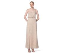 Adrianna Papell Women's Long Beaded Blouson Gown Dress, Silver/Nude, 8