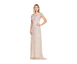 Adrianna Papell Women's Short Sleeve All Over Sequin Gown, Blush, 14