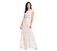 Adrianna Papell Women's Short Sleeve Blouson Beaded Gown, Blush/Gold, 14