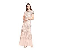 Adrianna Papell Women's Short Sleeve Blouson Beaded Gown, Taupe/Pink, 14