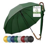 ADRIANO PORCARO® - Parapluie automatique - Coupe-vent avec tige en bois - Entretoise à 12 branches en fibre - Grand, solide et résistant au vent - 120 cm de diamètre, vert olive, XXL