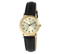 Adrina Q&Q - Reloj clásico para mujer, piel sintética, cuarzo, color dorado y negro, dorado, Correa