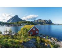 adrium Cuadro de aluminio compuesto de 110 x 70 cm: Casa Rorbu tradicional en Pure, a lo largo de la costa, tomada en Lofoten, Noruega