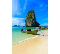 adrium Cuadro de aluminio compuesto de 80 x 120 cm: Ao Phra Nang Beach - Barco tailandés tradicional tailandés de madera en la península de Railay frente a las rocas de piedra caliza, en (130811645)